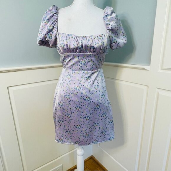 Zara Corset Back Puff Sleeve Satin Mini Dress Medium - Picture 3 of 8